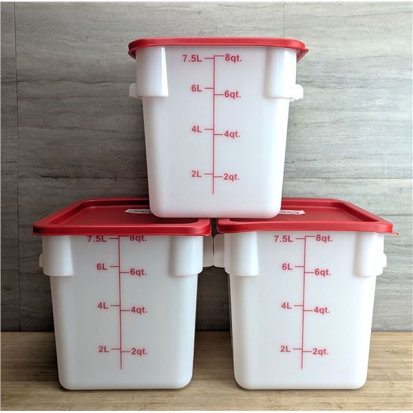 8qt White Food Storage Bins with Red Lids - Lot of 3 (6pcs) &