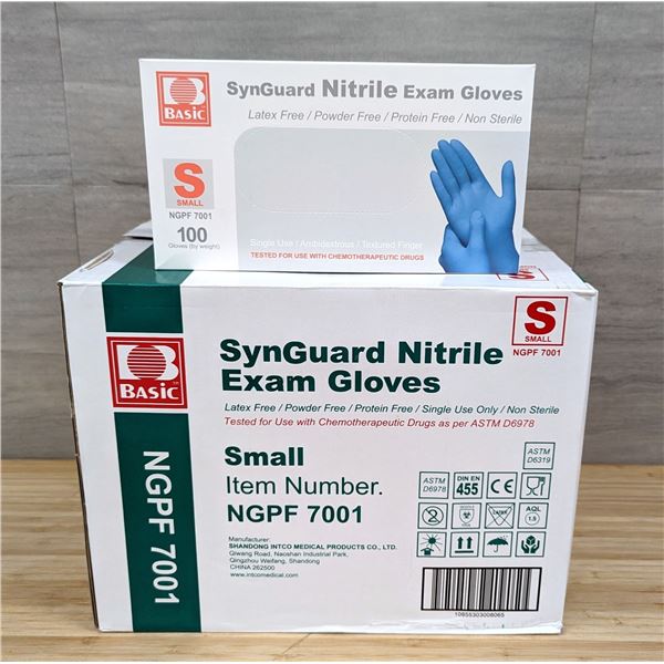 Synguard Nitrile Powder Free Blue Exam Gloves, Size Small - Lot of 1000