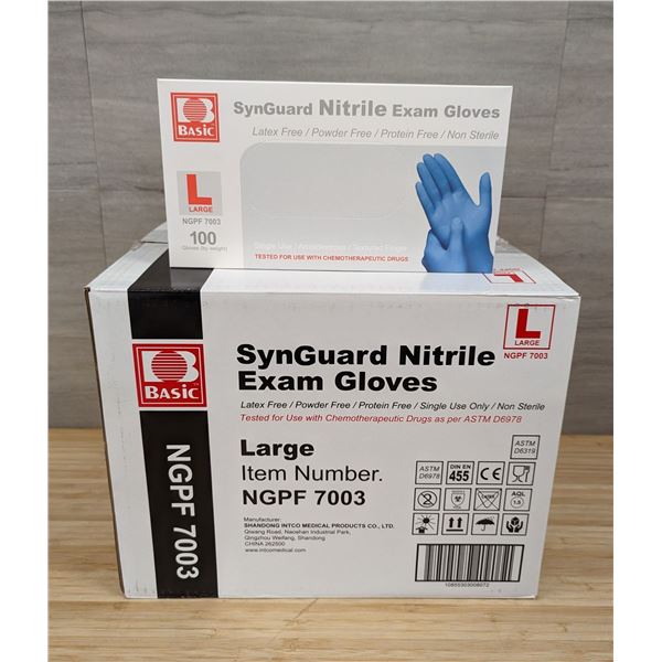 Synguard Nitrile Powder Free Blue Exam Gloves, Size Large - Lot of 1000