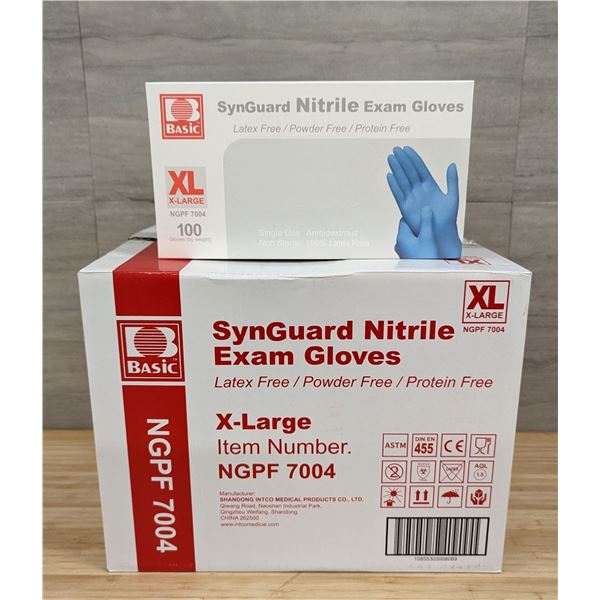 Synguard Nitrile Powder Free Blue Exam Gloves, Size X-Large - Lot of 1000 &