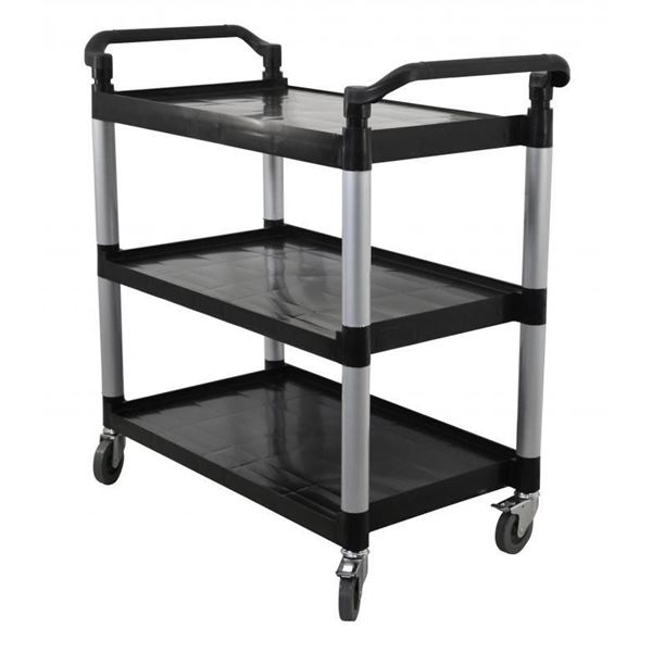 Black Plastic Bussing Cart with 19.5" x 31" Tray Size, Omcan 43069 &R5-1