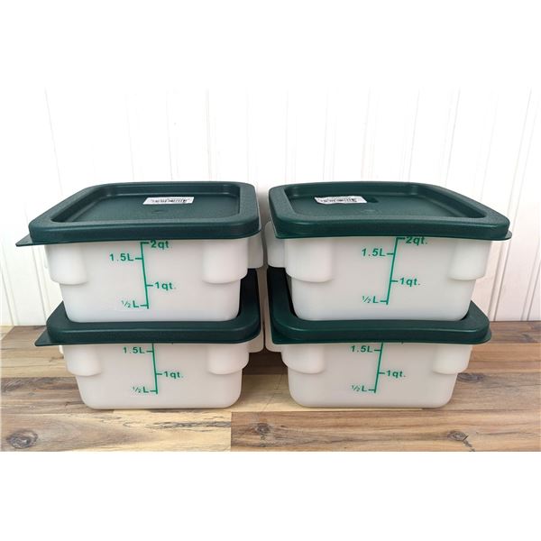 2qt White Food Storage Bins with Green Lids - Lot of 4 (8pcs) &ML5