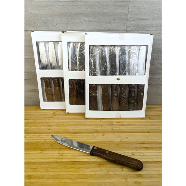 Steak Table Knives with Wooden Handles - Lot of 18 (3 Packs) &Om12791/ L4-2