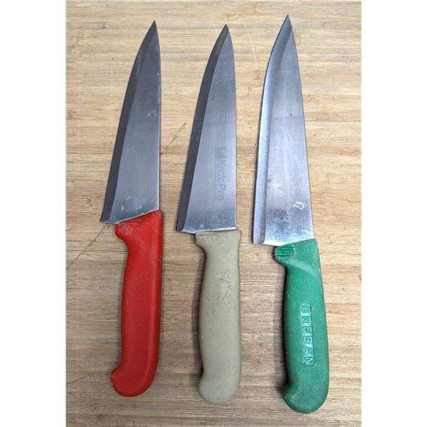 Used, Sharpened Cook Knives, Color Handles - Lot of 3 &