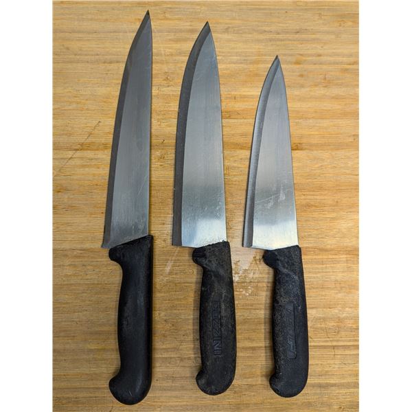 Used, Sharpened Cook Knives, Black Handles - Lot of 3 &