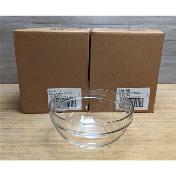 8" Stacking 64oz Glass Bowls, Arcoroc E5616 - Lot of 12 (2 Cases) &L6-CR1