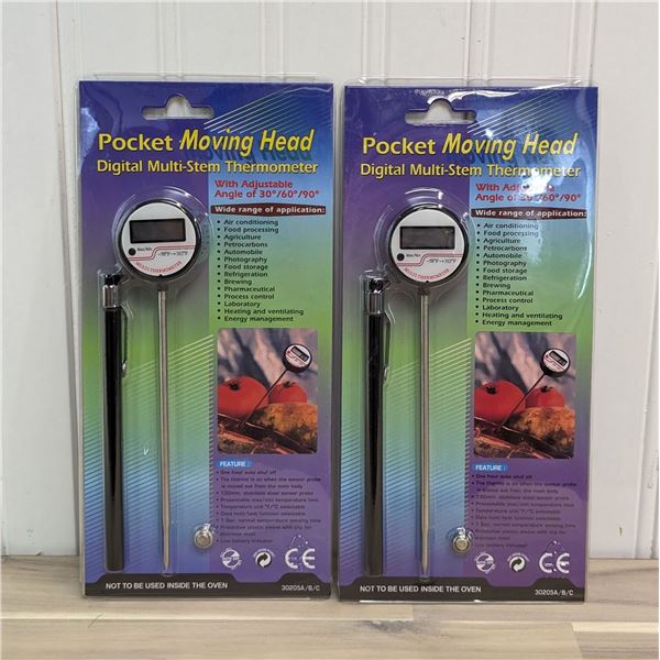 Pocket Moving Head Digital, Stem Thermometers - Lot of 2