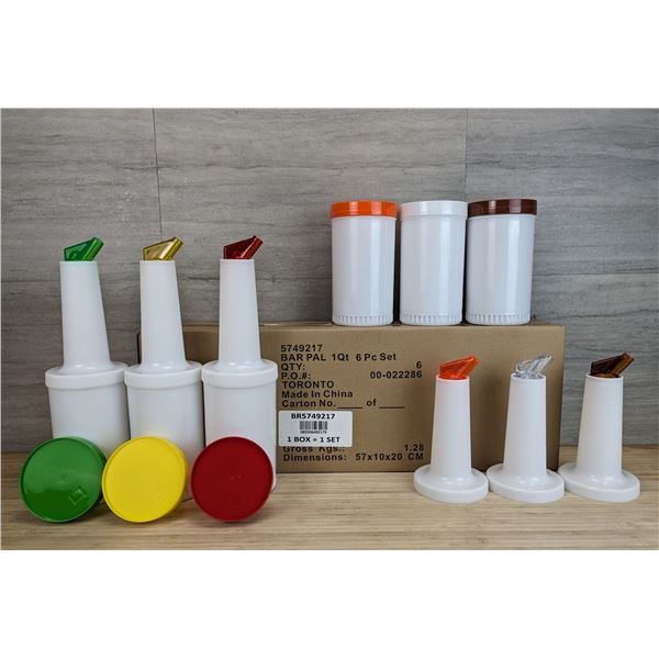 1qt Containers with Pourers, Assorted Colours - Lot of 6 &CC4-5
