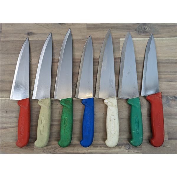 Used, Sharpened Cook Knives, Color Handles - Lot of 7 &Front G