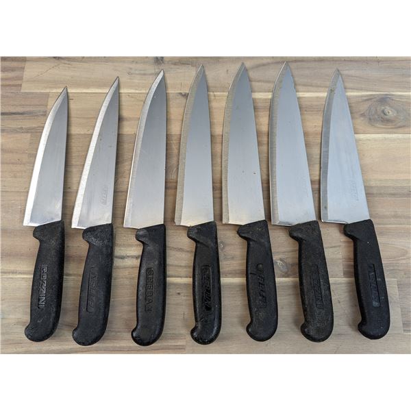 Used, Sharpened Cook Knives, Black Handles - Lot of 7 &Front G