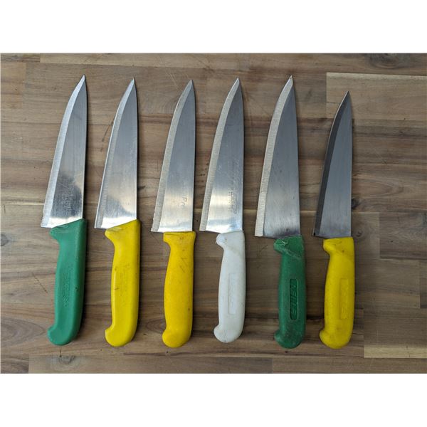 Used, Sharpened Cook Knives, Color Handles - Lot of 6 &