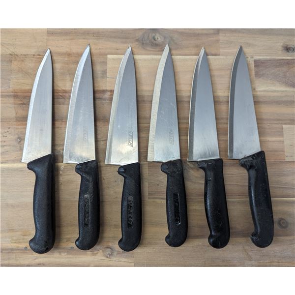 Used, Sharpened Cook Knives, Black Handles - Lot of 6 &