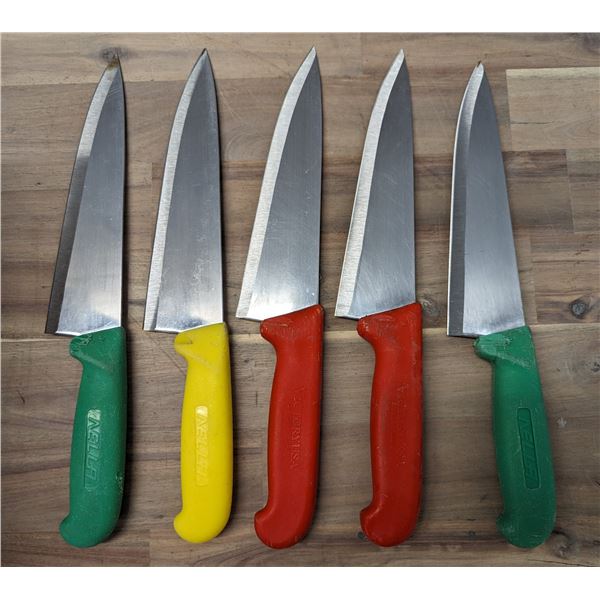 Used, Sharpened Cook Knives, Color Handles - Lot of 5 &