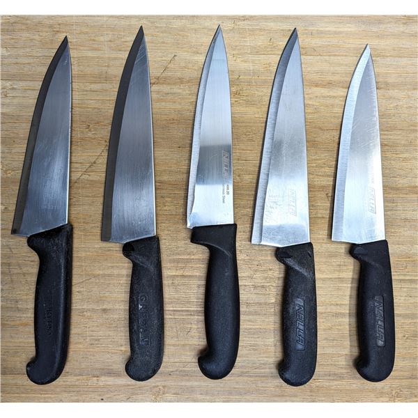 Used, Sharpened Cook Knives, Black Handles - Lot of 5 &