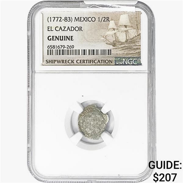 1772-83 Mexico 1/2Reale El Cazador NGC Genuine Shi