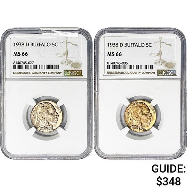 1938-D [2] Buffalo Nickel NGC MS66