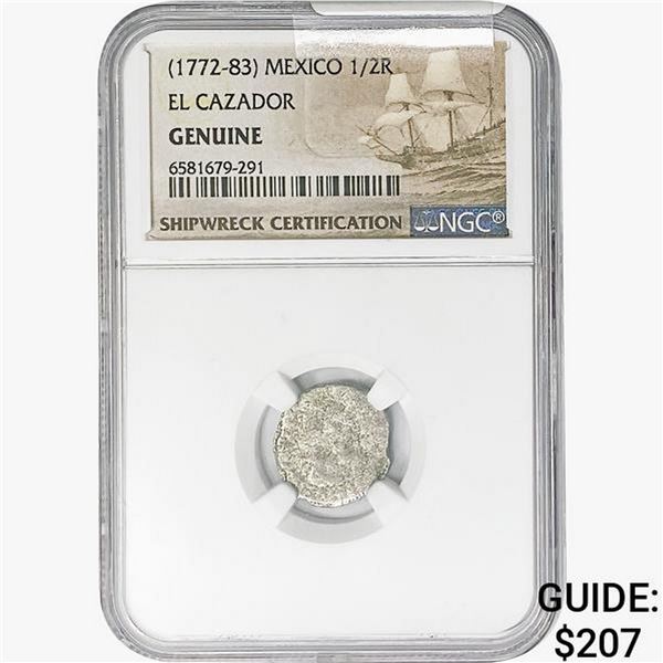 1772-83 Mexico 1/2Reale El Cazador NGC Genuine Shi