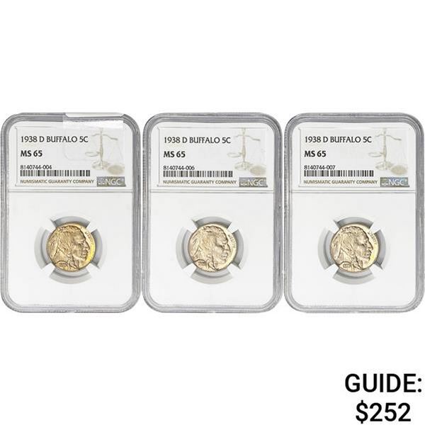 1938-D [3] Buffalo Nickel NGC MS65
