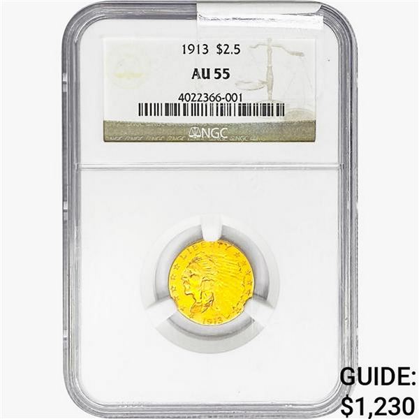 1913 $2.50 Gold Quarter Eagle NGC AU55