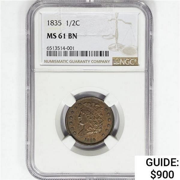 1835 Classic Head Half Cent NGC MS61 BN