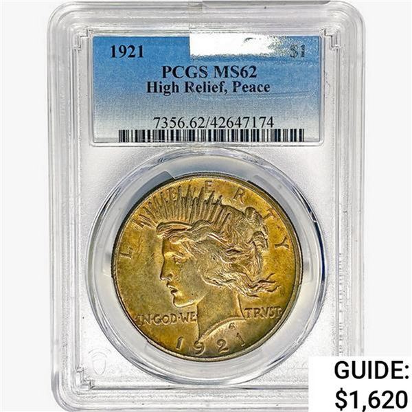 1921 Silver Peace Dollar PCGS MS62 High Relief