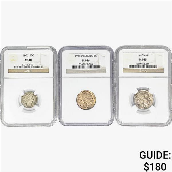 1906-1938 [3] 2 5C, 1 10C NGC XF/MS