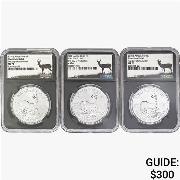 2018 [3] S.Africa 1oz. Silver Krugerrand NGC MS70