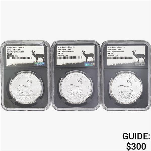 2018 [3] S.Africa 1oz. Silver Krugerrand NGC MS70