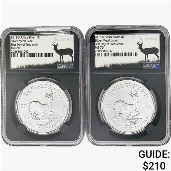 2018 [2] S.Africa 1oz. Silver Krugerrand NGC MS70
