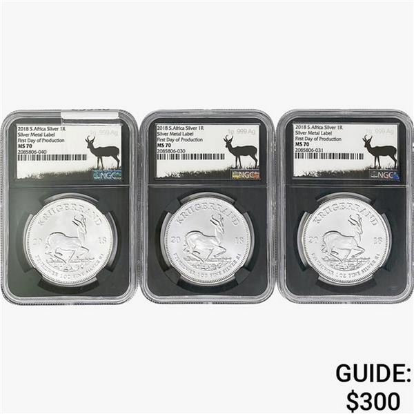 2018 [3] S.Africa 1oz. Silver Krugerrand NGC MS70