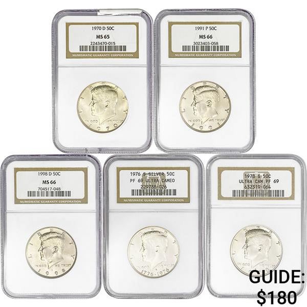 1970-1998 [5] Kennedy Half Dollar NGC MS/PF