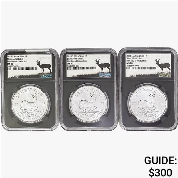 2018 [3] S.Africa 1oz. Silver Krugerrand NGC MS70