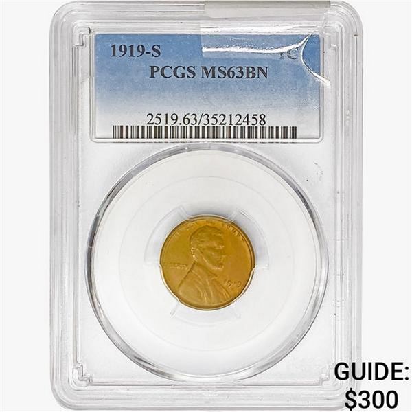 1919-S Wheat Cent PCGS MS63 BN