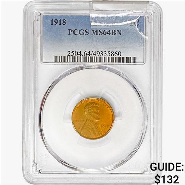 1918 Wheat Cent PCGS MS64 BN