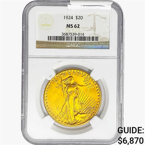 1924 $20 Gold Double Eagle NGC MS62