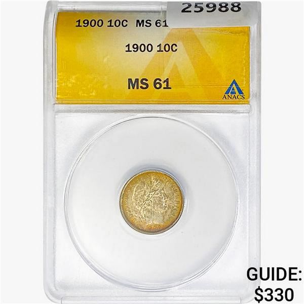 1900 Barber Dime ANACS MS61