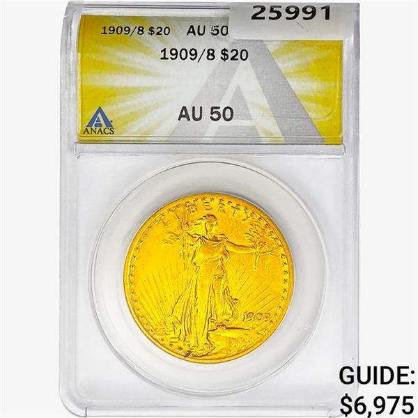 1909/8 $20 Gold Double Eagle ANACS AU50