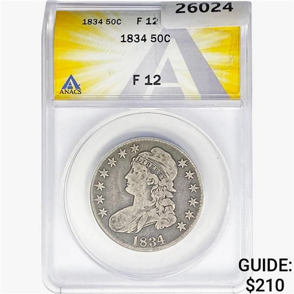 1834 Capped Bust Half Dollar ANACS F12
