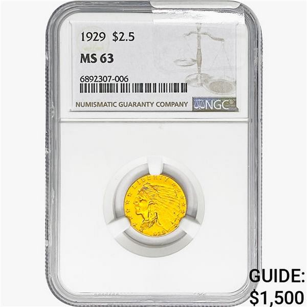 1929 $2.50 Gold Quarter Eagle NGC MS63