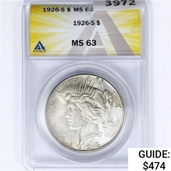 1926-S Silver Peace Dollar ANACS MS63