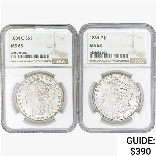 [2] Morgan Silver Dollars NGC MS63 [1884-O, 1886]