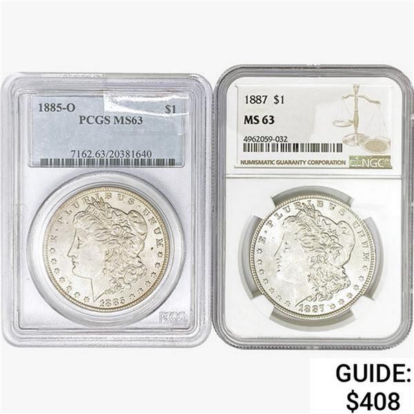 [2] Morgan Silver Dollars NGC/PCGS MS63 [1885-O, 1