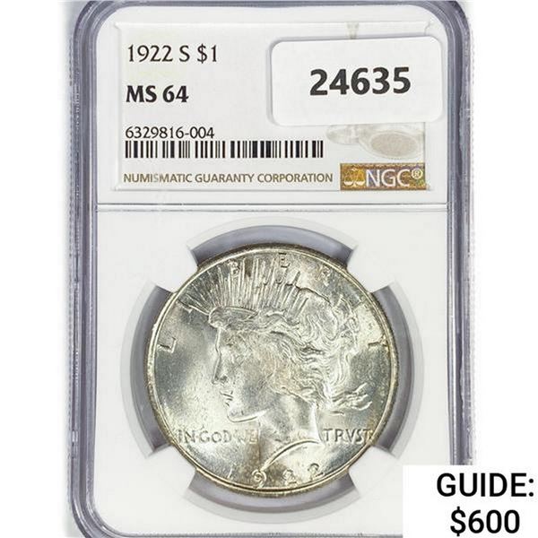 1922 Silver Peace Dollar NGC MS64