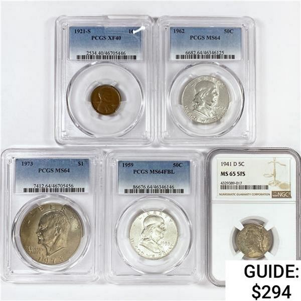 [5] Varied US Coinage PCGS,NGC  1921-1973