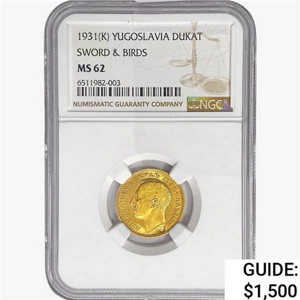 1931(K) Dukat .11oz Yugoslavia Gold NGC MS62