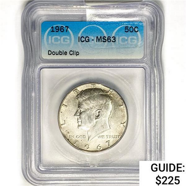 1967 Kennedy Half Dollar ICG MS63 Double Clip