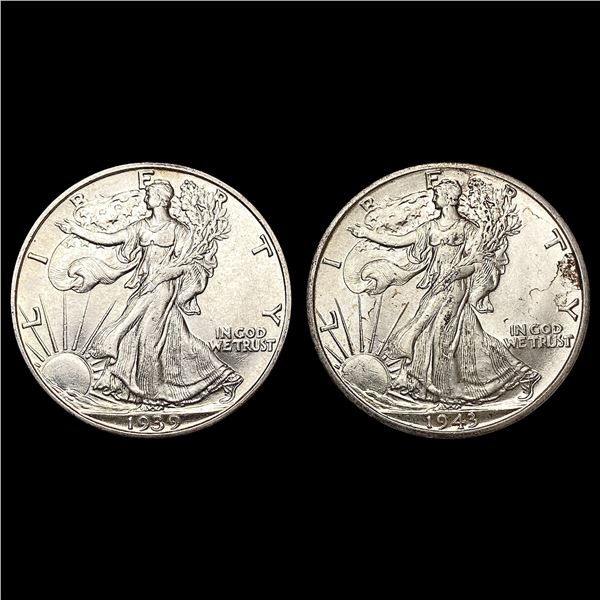 1939-D, 1943-D Walking Liberty Half Dollars [2 Coi