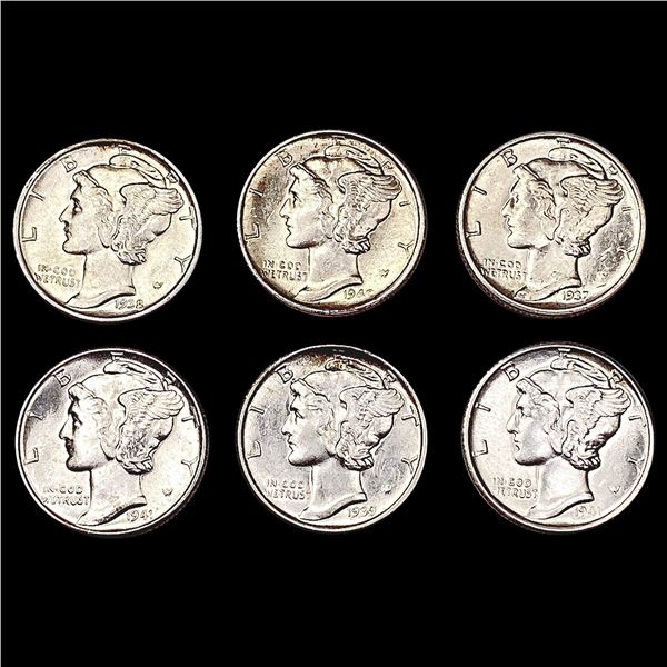 1937-1941 FSB Varied Date Mercury Dimes [6 Coins]