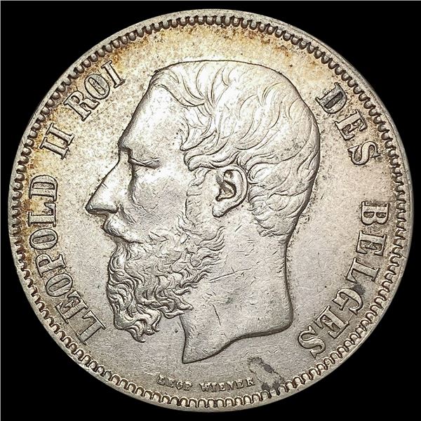 1869 Belgium Silver 5 Francs CHOICE AU