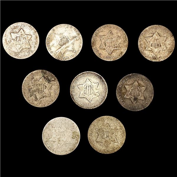 [9] 3 Cent SilveCoins [[6] 1852, [3] 1853, 1857] N